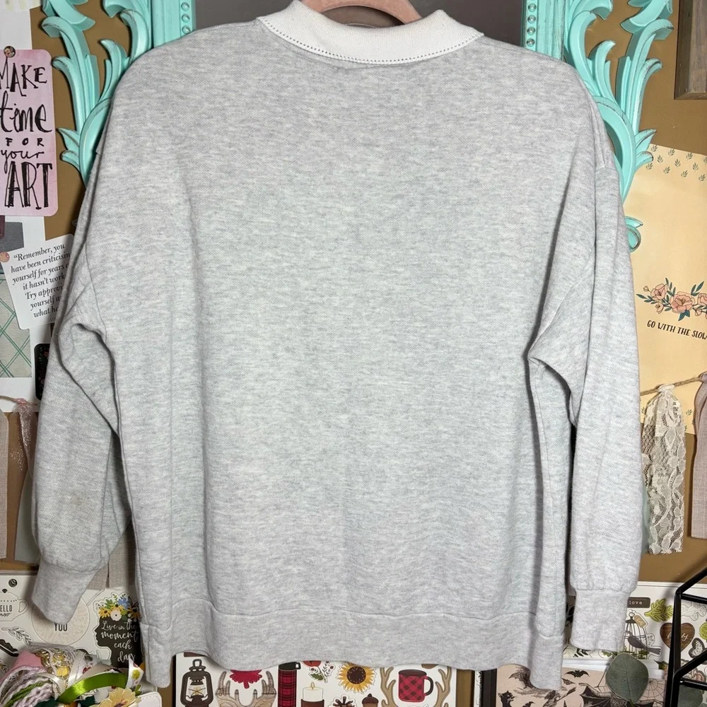 Vintage Haband For Her Gray Cat Collared Sweatshirt Women’s Sz.M VTG Grandma 90s - Picture 2 of 14